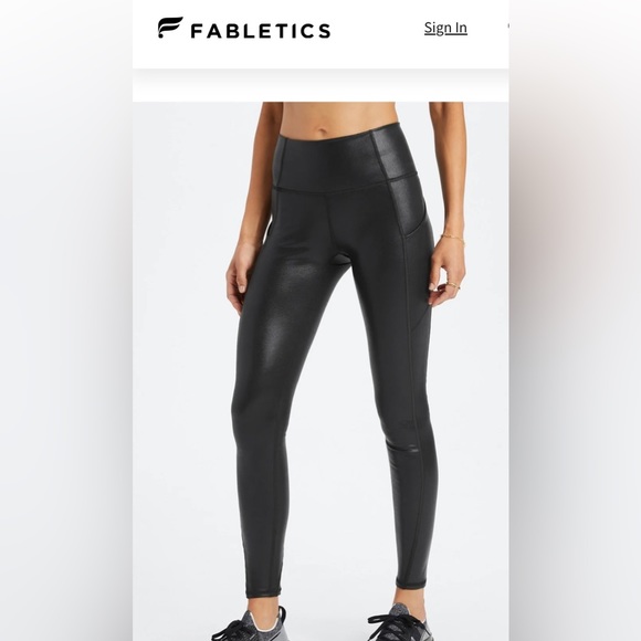Fabletics women’s size large black fog foil high waisted leggings - Picture 2 of 9